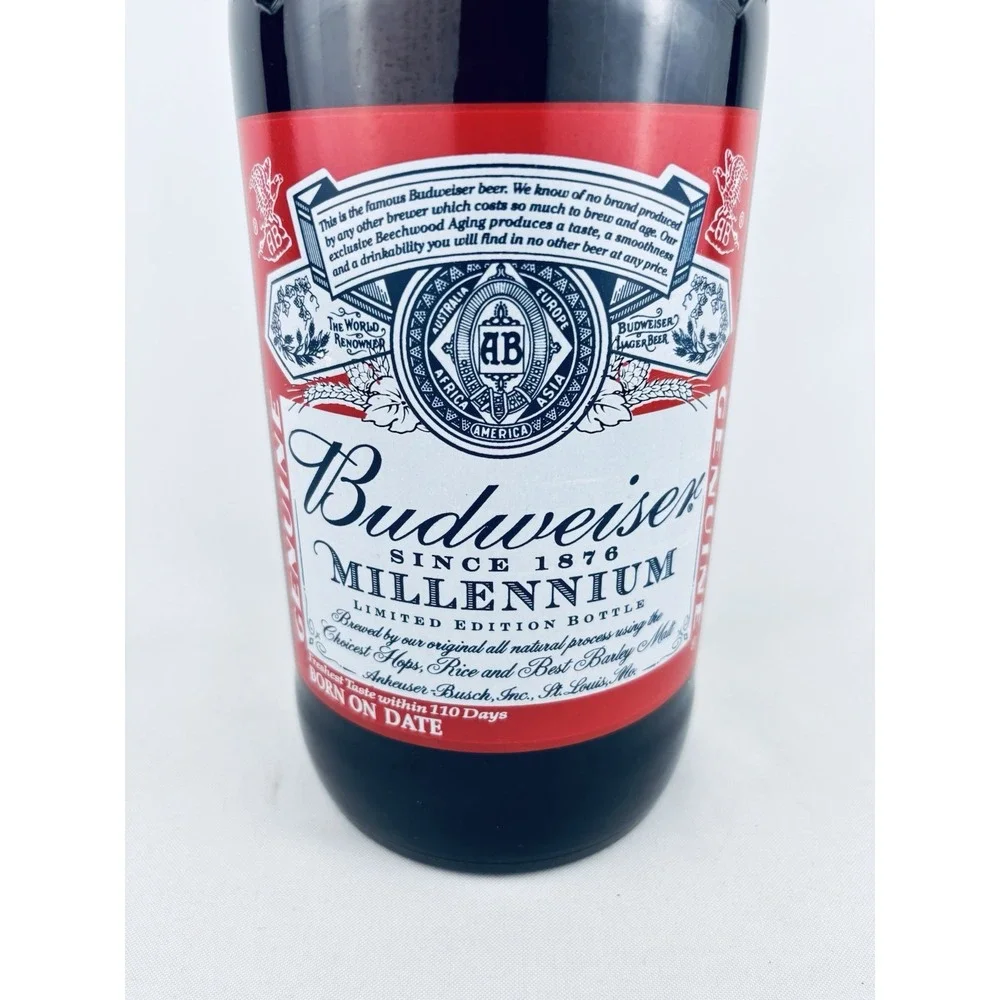 Vintage Budweiser Millennium Glass Beer Bottle Coin Bank Display Piece 14.5''